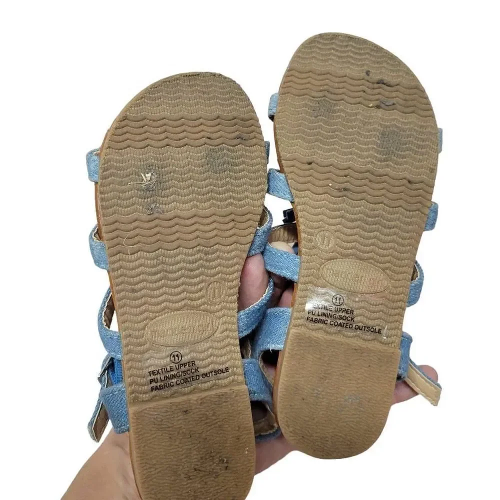 Madden Girl denim pompom sandals 10